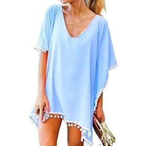 Cover Ups Voor Vrouwen Strandkleding Chiffon Kwastjes Strandjurk Zomer Bikini Cover Up Vrouwen Badpak Cover-up Badpakken Badpakken Effen Cover Ups Badpak Cover Ups Voor Vrouwen (Lichtblauw)