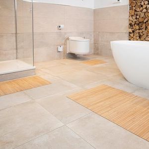 DE-COmmerce ® Bamboe badmat LINES set van 3, baddeken, houten deken, bamboemat, badkamer, antislip, kleur: PURE