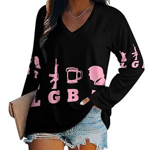 LGBT Liberty Guns Beer Trump nieuwigheid vrouwen blouse tops V-hals tuniek t-shirt voor legging lange mouw casual trui