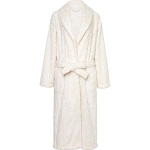 Badjassen Dames Zachte, Warme Fleece Badjas Jacquard Koraalfleece Met Zakken Badjas Dames(White,XL)