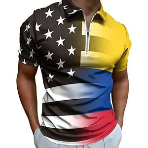 Zwart En Wit USA Colombia Vlag Half Zip-up Polo Shirts Voor Mannen Slim Fit Korte Mouw T-shirt Sneldrogende Golf Tops Tees M