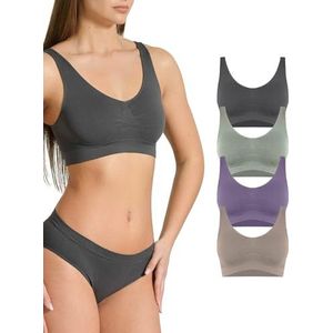 Risalti BH zonder beugel, brede schouders, ecologisch vriendelijk, 4 stuks - Brassiere damesbeha van zachte microvezel Yees Green, naadloze beha, duurzaam en ademend ondergoed - Made in Italy
