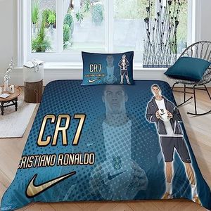 3D-bedrukte Cristiano Ronaldo dekbedovertrekset voetbal superstar beddengoed zachte microvezel dekbedovertrek met 2 kussenslopen 2 stuks set beddengoed set 135 x 200 cm