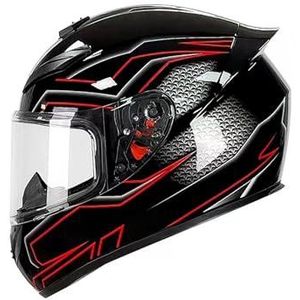 Full Face Motorhelm met Dubbele Achtervleugels DOT Gecertificeerd - Lichtgewicht en Duurzame Volwassen Motorfiets Straat Fietshelm (Gele lijnen, M)(Black Lines,Medium)