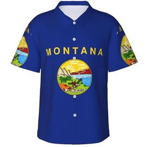 Montana staat vlag print leuk Hawaïaans shirt voor mannen casual korte mouw button down shirts zomervakanties, Zwart, S