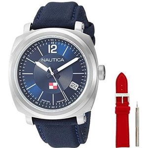 Nautica Men's Park Gate Stainless Steel Japanese-Quartz Watch with Leather Strap, Blue, 21.2 (Model: NAPPGP901)