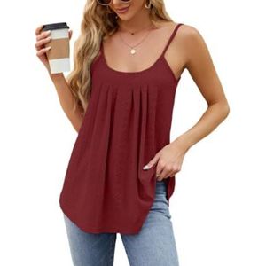 HHuiXinXue Damestanktop, zomer, boho, mouwloos, verstelbare spaghetti-tanktop, elegant hemdje met holle, Winered, S