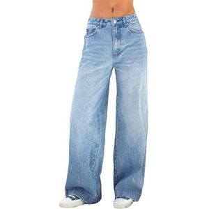 Vrouwen Wijde Pijpen Jeans Gothic Baggy Denim Broek Hoge Taille Punk Losse Rechte Broek En Meisje (DE/NL/SE/PL, Alfabetisch, L, Regular, Regular, Blue)