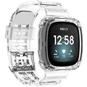Clear TPU Strap Armband voor Fitbit Versa 3, Versa Sense Robuuste Horlogeband Beschermhoes Heren Sport Vervanging Polsriem (Clear)