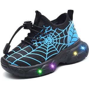 Vorkhuaeri Schoenen met licht voor jongens en meisjes, lichtgevende led-sportschoenen, loopschoenen en loopschoenen, ademend, mesh met cartoon, Zwart, 24 EU