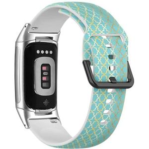 RYANUKA Zachte sportband compatibel met Fitbit Charge 5 / Fitbit Charge 6 (eenvoudig Arabesque Turquoise), siliconen armbandaccessoire, Siliconen, Geen edelsteen