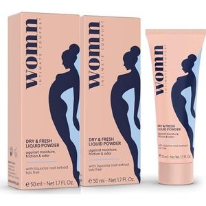 womn Dry & Fresh Liquid Powder – talkvrij vloeibaar lichaamspoeder tegen vocht, wondschuren en onaangename geuren (2 x 50 ml)