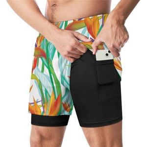 Bloemenpatroon met Strelitzia Grappige Zwembroek met Compressie Liner & Pocket Voor Mannen Board Zwemmen Sport Shorts