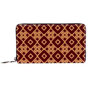 Vrouwen Zip Around Portemonnee en Telefoon Clutch, Rood Moderne Stijlvolle Geometrische Lineaire Patroon, Reizen Purse Lederen Clutch Bag Kaarthouder Organizer Polsjes Portefeuilles, Meerkleurig, 8.07x1x4.53 in