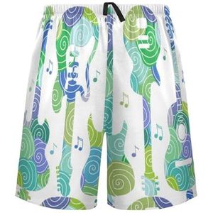LI ZHI XIN Herenpyjamabroek, korte pyjamabroek, zomer casual shorts, elastische taille met trekkoord, rechte losse pasvorm met 2 zakken, S-XXL gitaarpatroon, Meerkleurig, S