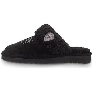 ARIAT Women's Jackie Square Toe Warm Soft Genuine Suede Leather Indoor Outdoor Slippers with Plush Collar, Black, 9