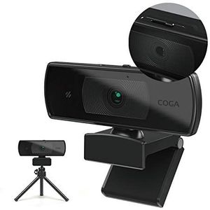 COGA 1080P & Auto Focus Webcam met statief, ingebouwde privacyhoes en microfoon, USB-camera voor laptop en desktop, voor Zoom Skype Facetime, Windows XP/7/10 of hoger en Mac OS x 10.6 of hoger