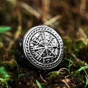 Noordse mannen Viking rune symbolen ringen, vintage handgemaakte gepolijste vintage punk gotische stijl zegelring sieraden (Color : A, Size : 7)
