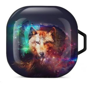 Wolf in Space Oordopjes Hoesje Compatibel met Samsung Hard Shell Beschermhoes Zwart-Stijl