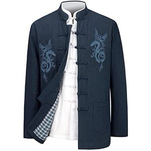 Een dikke, warme Tai Chi uniform Heren Dragon Borduurwerk Tang Pak Katoenen Gewatteerde Jas for Kung Fu Tai Chi Multicolor M-5XL(Blu,XL-XXL)