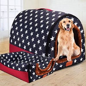 Extra groot hondenbed huisdier hondenhuis met dak, waterdicht, zacht, warm hondenkennel hondenbed medium wasbaar huisdierennest voor katten honden (XL, huis B)
