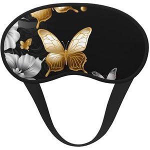 Slaap-oogmasker voor dames en heren, zacht, comfortabel slaapmasker, verduisterend, slaapoogbedekking voor reizen, yoga, dutje, werk, goud, wit, vlinders, zwart