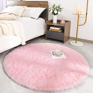 GE CHENG Vloerkleed, zacht tapijt antislip yogamat slaapkamer, vloerbank, Shaggy zijdeachtig pluche tapijt, (roze, 120 x 120 cm)