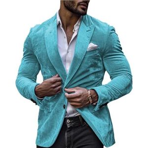 Heren fluwelen pak blazer slim fit kerstjas prom smoking jas getande revers bruiloft prom smoking, Turkoois, XS