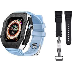 OFWAX Luxe koolstofvezel horlogekast met 2 bandmodificatieset, voor Apple Watch 8 Ultra 49 mm, Siliconen rubberen horlogeband Cover Retrofit Set, Voor iWatch 8 7 6 5 4 SE 45 mm 44 mm, 49mm, agaat