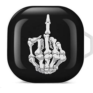 Schedel Middelvinger Oordopjes Hoesje Compatibel met Samsung Hard Shell Beschermhoes Wit-Stijl