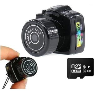 Actiecamera Tiny Mini Camera HD Video Audio Recorder Webcam Y2000 Camcorder Kleine DV DVR Beveiliging Secret Nanny Auto Sport Micro Cam met Microfoon (Color : Nero, Size : Cam add 32g tf Card)