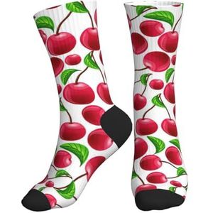 PPHGUT Rode Kersen Print Volwassenen Mid Tube Sokken Ademend Sport Running Gym Training Jogging Activiteiten, 2 Zwart-2, One size