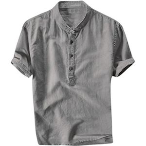 SUYGGCK T shirts men Men T-Shirt Vintage Plus Size Cotton Linen Shirts Men Short Sleeve Retro Fashion Summer T Shirt Tops-Gray,Xxxl