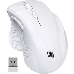 NEWWAY NM255 Draadloze muis 2,4 GHz wifi met ergonomische USB-ontvanger, DPI 4000, stil, 95% ruisonderdrukking, 6 toetsen, voor pc, laptop, Mac en Linux (wit)