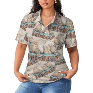 Sleeping Bear Tree Trunk dames sportshirt korte mouw T-shirt golfshirts tops met knopen workout blouses