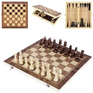 Internationaal Schaken Schaakset, opvouwbare opslag Houten schaakbord, bordspel 3 in 1 schaak for volwassenen en kinderen (schaken, backgammon, dammen), houten schaakstukken, 5 maten om te kiezen. Sch