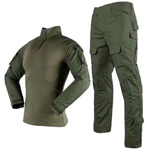 Tactisch Herenshirt en Broek Set, Lange Mouwen, Jacht in Het Bos, Militair Uniform voor Bergbeklimmen Fietsen Reizen Militaire Training(Military Green,3XL)