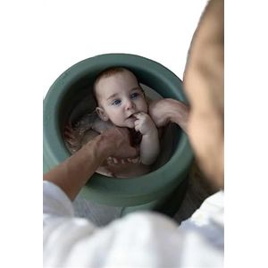 Softtub babybad groen met deksel, opvouwbare badkuip, bademmer, geeft geborgenheid, bespaart water en ruimte, gemaakt in Denemarken, recyclebaar en gemaakt van gerecycled plastic