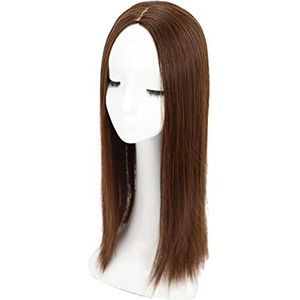 Rechte Midden Deel Haar Verborgen Kroon Stuk Clip In 11x12cm Handgebonden Afscheid Topper 55cm Lichtbruin