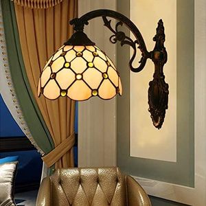 Retro Tiffany Gebrandschilderd Glas Wandlamp, Gouden Glazen Kraal Lampenkap, Hotel Nachtkastlamp In Woonkamer Gang, Kaptafel Lamp In Woonkamer