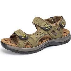 EKsma Leren herensandalen, sportsandalen voor heren, outdoor wandelsandalen, zachte antislip casual ademende wandelsandalen, Groen, 41 EU