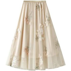 Hoge taille rokken tule rok voor vrouwen elegante bloemen geborduurde a-lijn plooirok elastische gelaagde mesh balletrok