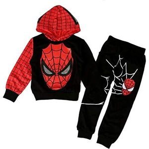 ALANTOP Casual trainingspak, hoodies voor jongens, 2-delige outfit, cosplay, superheld, Spider kostuum, set met lange mouwen, sportpak, sweatshirt, Zwart, 5-6 jaar
