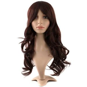 Charmante Synthetische Vezel Lange Golvende Vrouwen Volledig (Bruin)