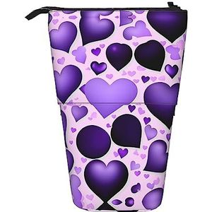 Nbtghga Fashional Paars Hart Print Potlood Telescopische Klassieke Kunsten Stand Up Etui Organizer Potlood Houder Make-up Tas Gift, Zwart, Eén maat