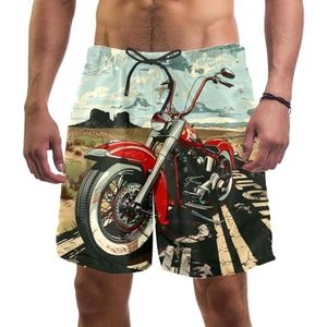 Mannen Board Shorts, Retro Route 66 Motorfiets Poster Sneldrogende Badmode Strand Vakantie Party Bermuda Zwemmen Grote Broek, Retro Route 66 Motorfiets Poster, M