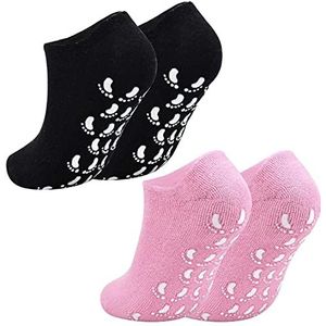 Kysun Vochtinbrengende gelsokken, gelvoering met etherische oliën en vitaminen, voetverzorging voor ruwe en gebarsten huid, 2 paar voor mannen en vrouwen (zwart + roze)