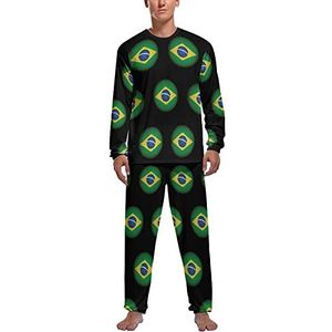 Brazilië Voetbal Vlag Zachte Heren Pyjama Set Comfortabele Lange Mouw Loungewear Top En Broek Geschenken 2XL