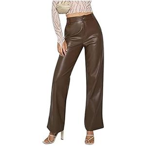 Dames Leren Broek Sexy Skinny Leggings Stretch PU Leerlook Slim Fit Kunstleren Treggings Push-up Bikerbroek Losse Hoge Taille Kunstleren Broek Lang(Brown,L)