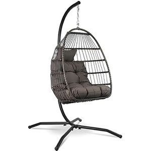 Vita5 Hangstoel met frame, comfortabele hangmand, stoel om te ontspannen, unieke hangstoel voor binnen en buiten, Boho ei-schommel voor terras, kinderkamer, leeshoek, 150 kg draagvermogen, grijs
